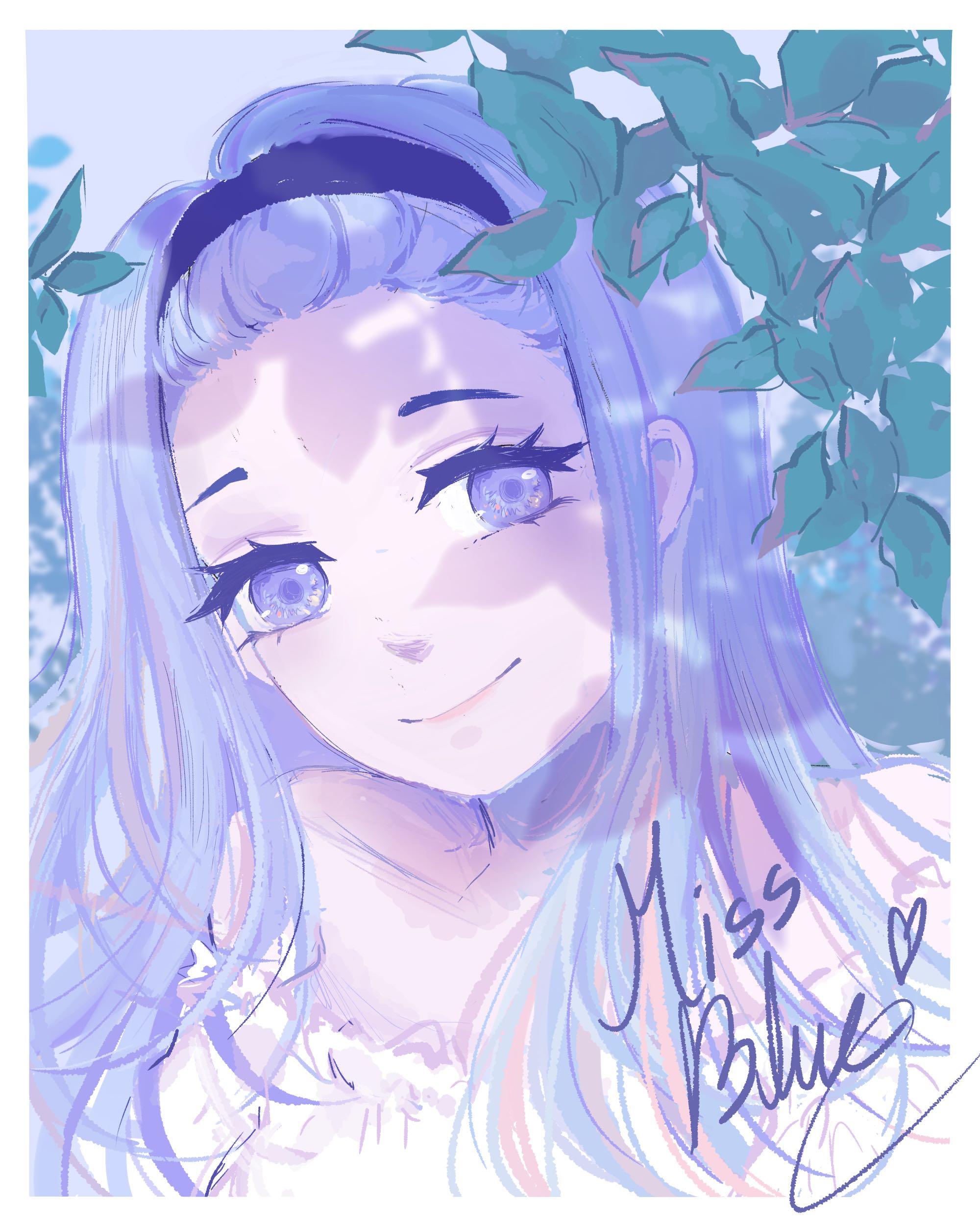 Miss Zari Blu. Her hair is a light blue, and she smiles at you.