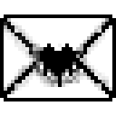 A pixelated envelope with a black heart within. The heart bleeds black.