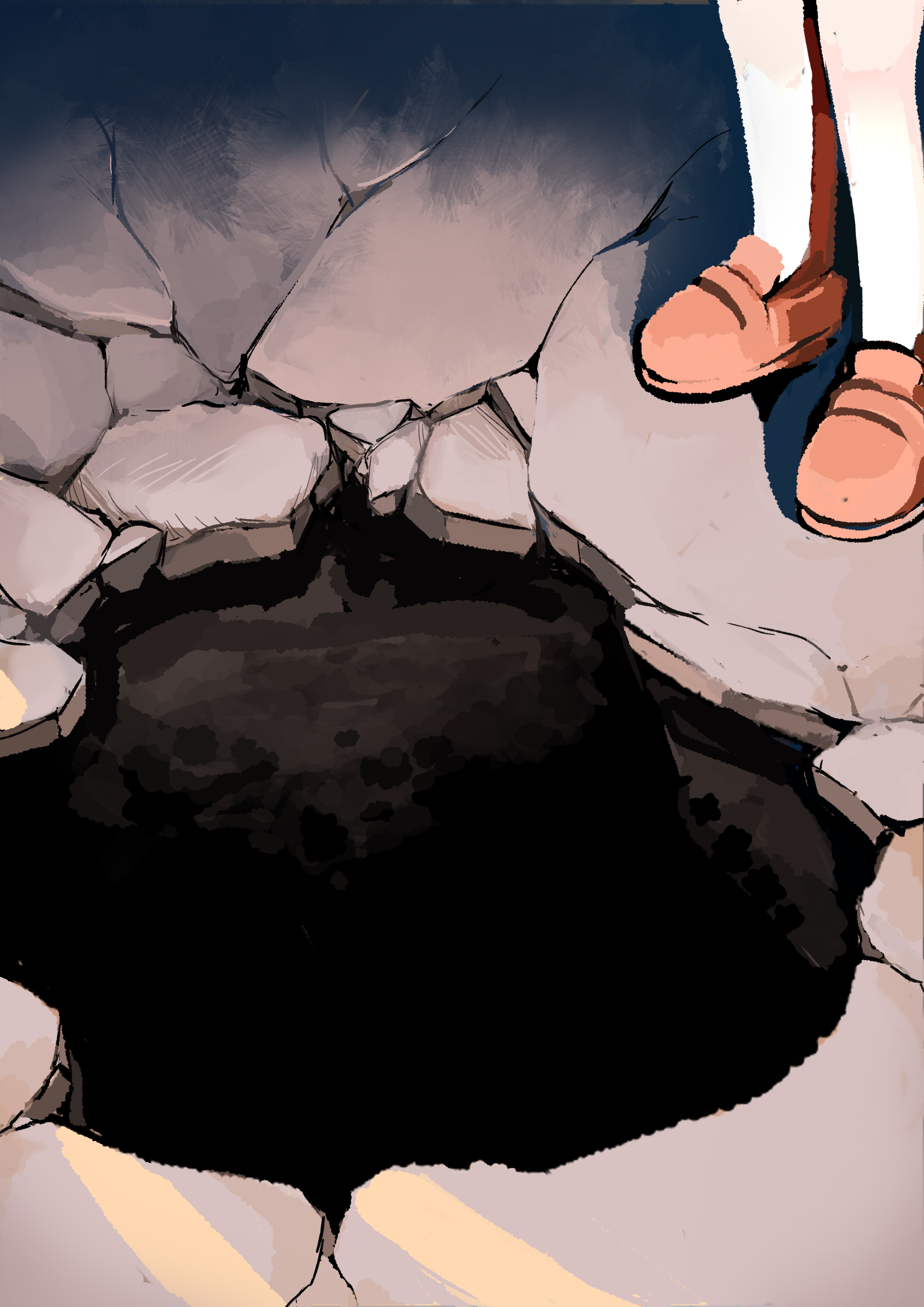 One of the holes in the road, but up close.